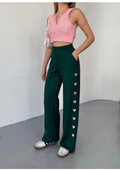 Osy Modal Yumuşak Dokulu Kumaş Nakış Işlemeli Rahat Bol Paça Eşofman Pantalon - Haki