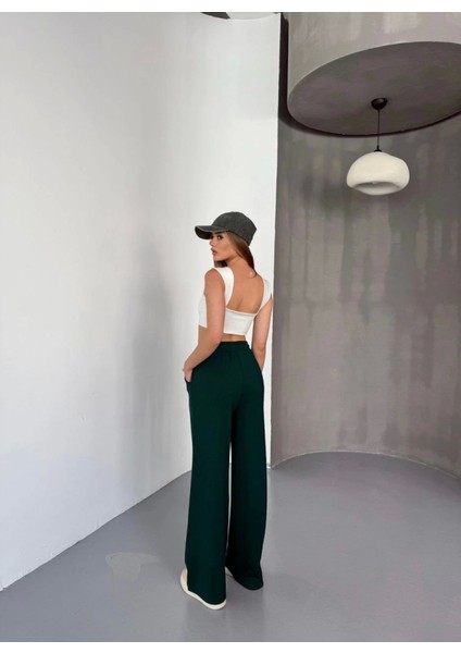 Osy Modal Yumuşak Dokulu Kumaş Nakış Işlemeli Rahat Bol Paça Eşofman Pantalon - Haki