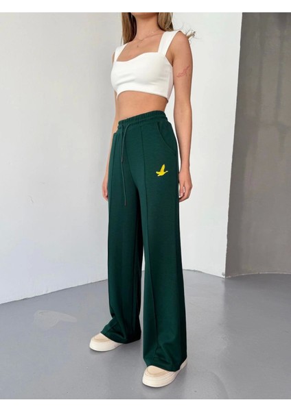 Osy Modal Yumuşak Dokulu Kumaş Nakış Işlemeli Rahat Bol Paça Eşofman Pantalon - Haki