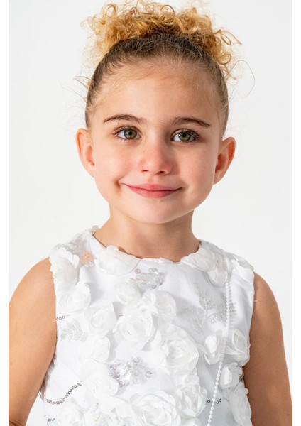 Gül Detay Peyetli Kız Çocuk Çantalı elbise - Beyaz fırsatları