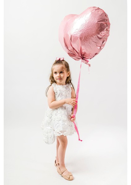 Gül Detay Peyetli Kız Çocuk Çantalı elbise - Beyaz indirimleri