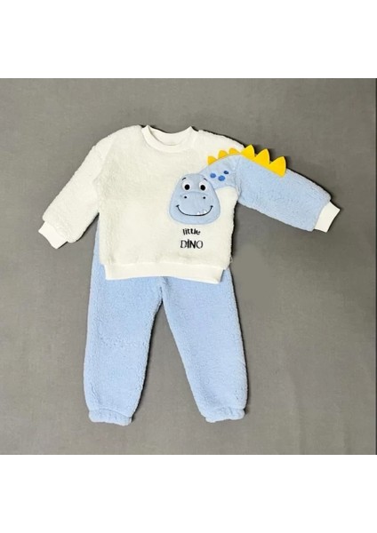 1-2-3 Yaş Minik Dino Kollu Kuzu Kumaş Sweat Pantolon Uzun Kollu Kız Erkek 2 Li Takımı