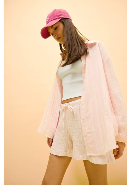 Coool Oversize Geniş Kalıp Müslin Uzun Kollu Gömlek F2246AX25SM