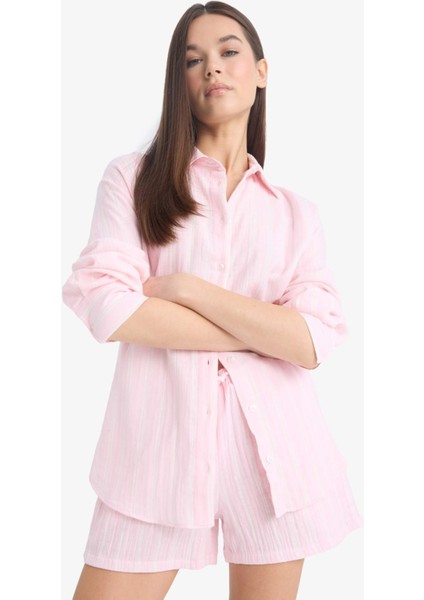 Coool Oversize Geniş Kalıp Müslin Uzun Kollu Gömlek F2246AX25SM fırsatları