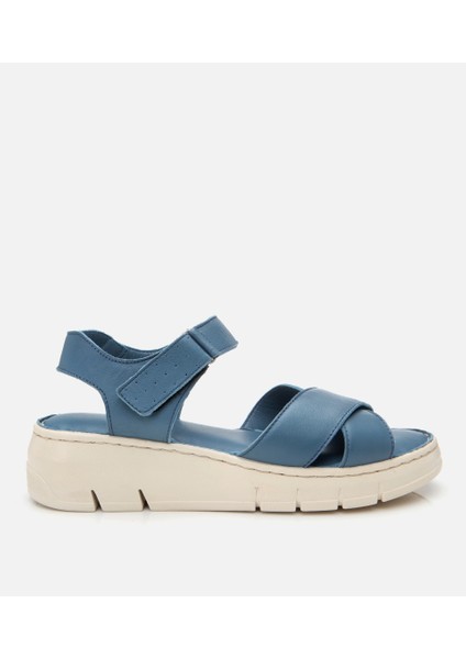 01SAH306860A620 KADIN Deri Mavi Ayarlanabilir Comfort Sandalet