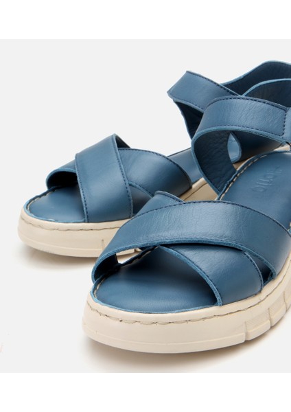 01SAH306860A620 KADIN Deri Mavi Ayarlanabilir Comfort Sandalet modelleri