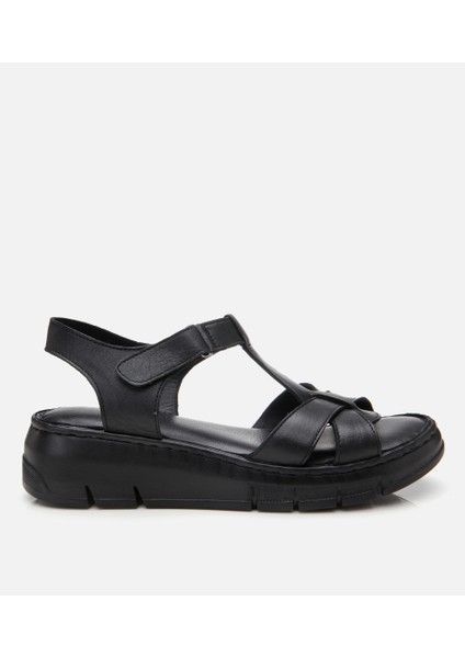 01SAH306850A100 KADIN Deri Siyah Ayarlanabilir Comfort Sandalet