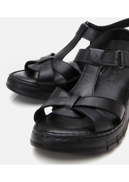01SAH306850A100 KADIN Deri Siyah Ayarlanabilir Comfort Sandalet