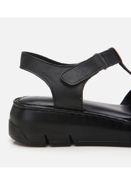 01SAH306850A100 KADIN Deri Siyah Ayarlanabilir Comfort Sandalet