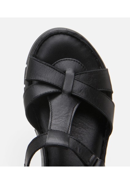 01SAH306850A100 KADIN Deri Siyah Ayarlanabilir Comfort Sandalet