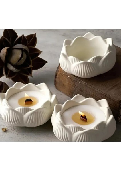Dekoratif 3’lü Lotus Çiçeği Mumluk Hediyelik Obje Dekoratif