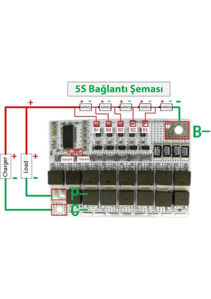 Bms 5s 100A Koruma Kartı Lityum Batarya Balans Versiyon 18650 Lipo Li-On Pil 5 Adet Seri
