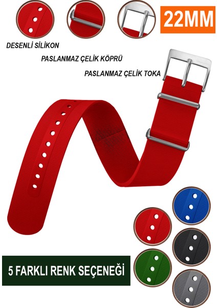 22 mm Fossil-Welder-Casio-Seiko-Omega-Armani Saat Uyumlu Silikon Nato Saat Kordonu Kayışı Cbr SLKNATO22
