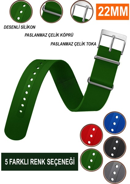 22 mm Fossil-Welder-Casio-Seiko-Omega-Armani Saat Uyumlu Silikon Nato Saat Kordonu Kayışı Cbr SLKNATO25