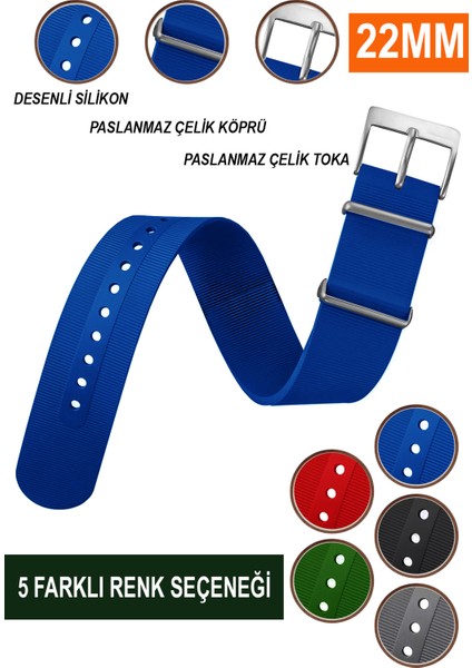 22 mm Fossil-Welder-Casio-Seiko-Omega-Armani Saat Uyumlu Silikon Nato Saat Kordonu Kayışı Cbr SLKNATO23