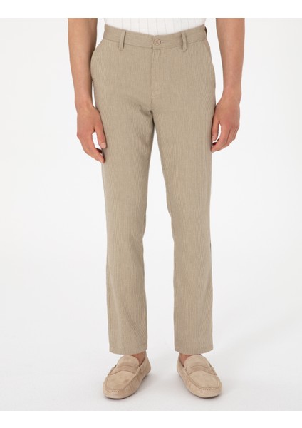 Erkek Haki Slim Fit Keten Karışımlı Çizgili Kanvas Pantolon 50301754-VR027 fiyatları