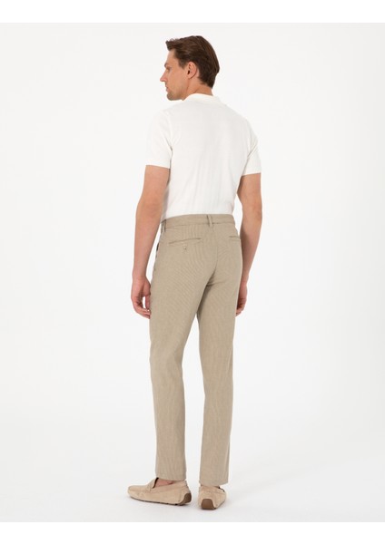 Erkek Haki Slim Fit Keten Karışımlı Çizgili Kanvas Pantolon 50301754-VR027 fırsatları