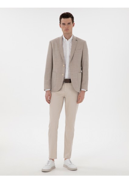 Erkek Bej Slim Fit Yün Keten Karışımlı Ceket 50302234-VR011