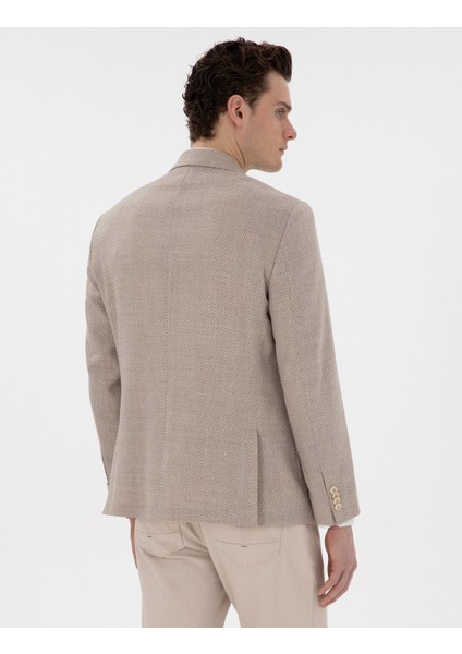 Erkek Bej Slim Fit Yün Keten Karışımlı Ceket 50302234-VR011