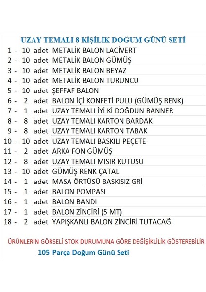 Uzay Temalı 8 Kişilik Doğum Günü Seti fiyatları