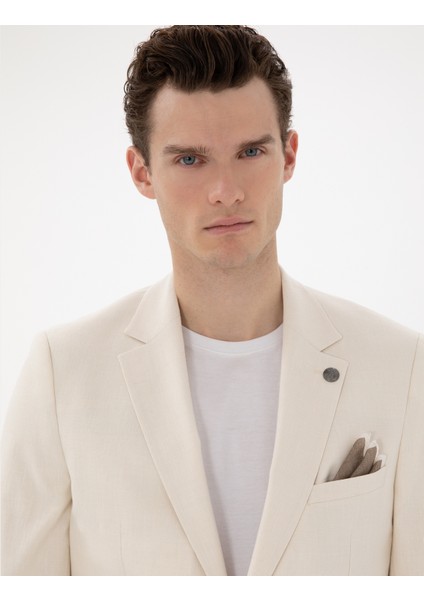 Erkek Ekru Ex. Slim Fit Keten Karışımlı Ceket 50304101-VR019 fiyatları
