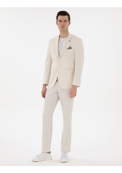 Erkek Ekru Ex. Slim Fit Keten Karışımlı Ceket 50304101-VR019 fırsatları