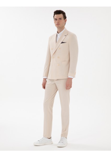 Erkek Bej Ex. Slim Fit Kruvaze Takım Elbise 50306746-VR011 fırsatları