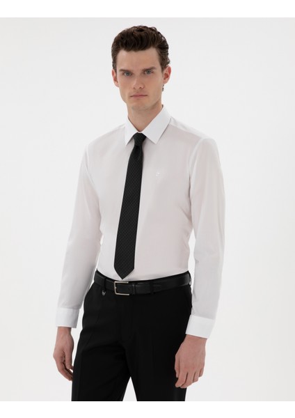 Erkek Beyaz Slim Fit Uzun Kollu Basic Gömlek 50301174-VR013