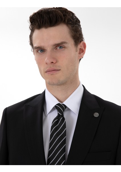 Erkek Siyah Slim Fit Çizgili Yün Takım Elbise 50302278-VR046 fiyatları