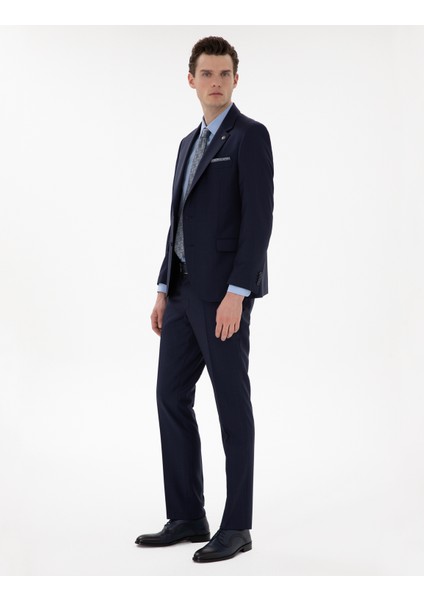 Erkek Lacivert Slim Fit %100 Yün Ekose Takım Elbise 50302241-VR033 fırsatları