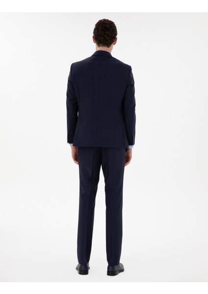 Erkek Lacivert Slim Fit %100 Yün Ekose Takım Elbise 50302241-VR033 indirimleri