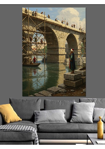 Osmanlı Köprü Altında Tarih Bekler Dekoratif Kanvas - Mdf Ahşap Tablo