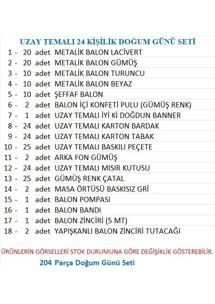 Uzay Temalı 24 Kişilik Doğum Günü Seti fiyatları