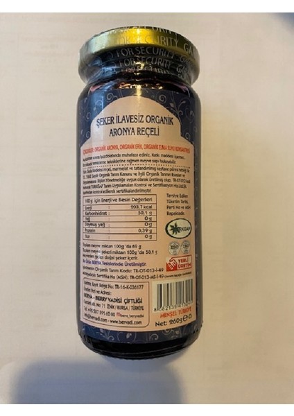 Organik Aronya Reçeli 260 gr fiyatları