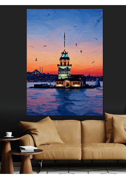 Kız Kulesinde Gün Batımı Dekoratif Kanvas - Mdf Ahşap Tablo