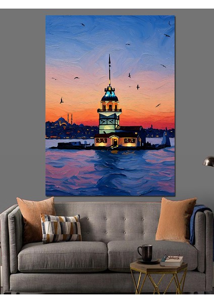 Kız Kulesinde Gün Batımı Dekoratif Kanvas - Mdf Ahşap Tablo fırsatları