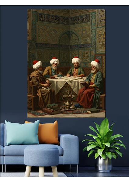 Osmanlı Sarayda Sohbet Eden Bilgeler Dekoratif Kanvas - Mdf Ahşap Tablo