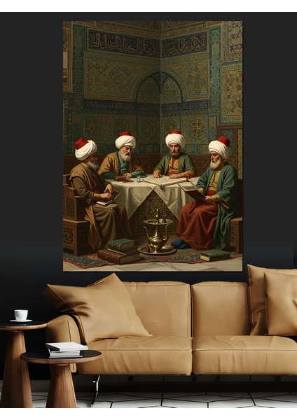 Osmanlı Sarayda Sohbet Eden Bilgeler Dekoratif Kanvas - Mdf Ahşap Tablo fiyatları