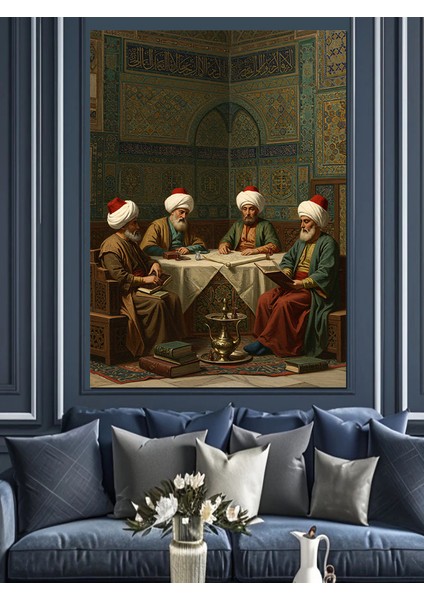 Osmanlı Sarayda Sohbet Eden Bilgeler Dekoratif Kanvas - Mdf Ahşap Tablo modelleri