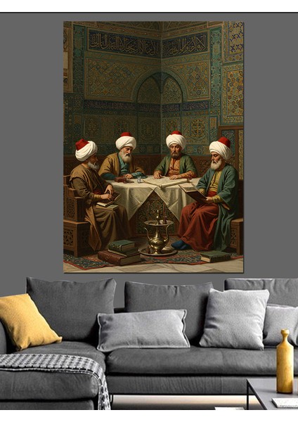 Osmanlı Sarayda Sohbet Eden Bilgeler Dekoratif Kanvas - Mdf Ahşap Tablo fırsatları