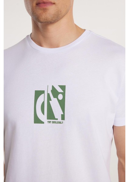 Erkek Slim Fit Dar Kesim %100 Pamuk Yumuşak Dokulu Baskılı Beyaz Bisiklet Yaka Tişört modelleri
