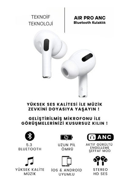 Air Pro Anc Gürültü Engelleyici Bluetooth Kulaklık Ios ve Android Uyumlu Kablosuz Kulaklık fiyatları