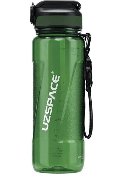 1000ml Pipetli Ölçü Skalalı Şeffaf Gövde Tritan Su Matarası (Yeşil)