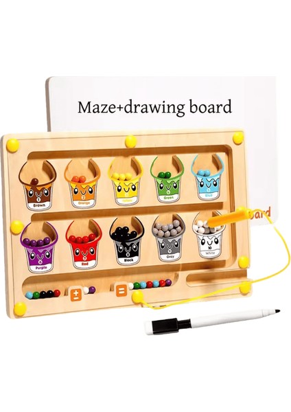Toddler Montessori Oyuncakları 2'si 1 Arada Ahşap Manyetik Renk Sayı Labirenti Çizim Tahtası ile Renk Sıralama Sayma Eşleştirme Oyuncak Renk:manyetik Labirent (Yurt Dışından)