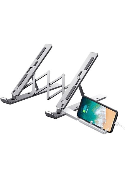 Notebook Standı 2in1 Katlanabilir Taşınabilir Folding Alüminyum Dizüstü Bilgisayar Standı Telefon Standlı 13 Kademeli
