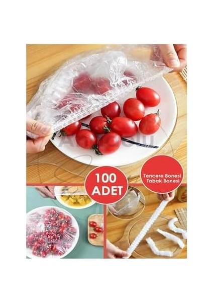 Home 100 Adet Tencere, Tabak Bonesi, Tek Kullanımlık Dayanıklı Lastikli Poşet, Tabak ve Tencereler Için Koruyucu Kapak, Yiyecekleri Hijyenli Muhafaza (100)