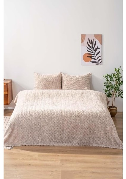 Dali Jakarlı Deluxe Bej Çift Kişilik Uyku Seti, 3 Parça, Yatak Örtüsü