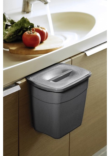 Haus Askılı Asılabilir Tezgah Altı Kapaklı Çöp Kovası 5 Litre Gri MR-242