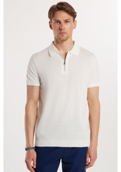 Erkek Slim Fit Dar Kesim Pamuklu Örme Triko Fermuarlı Beyaz Polo Yaka Tişört fırsatları