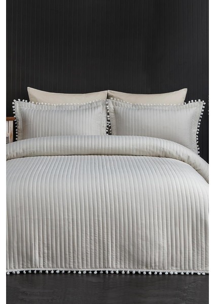 Home Collection Kapitone Ponpon 3 Parça Yatak Örtüsü Ç.k Krem